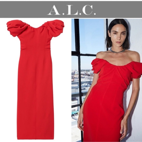 New! A.L.C. Nora Off-The-Shoulder Midi Dress Red 20451 - Picture 1 of 14